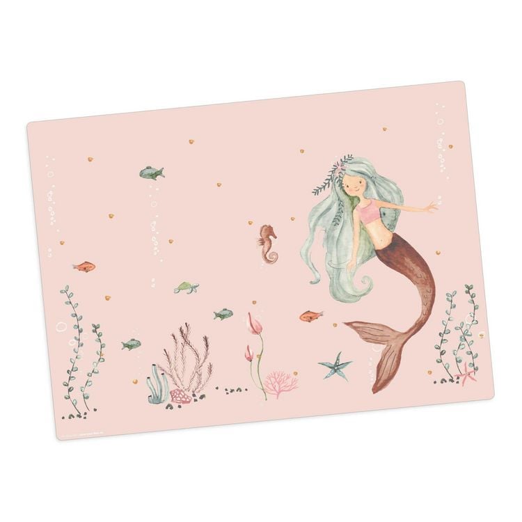 Produktbild: Tischsetmacher Tischset f&uuml;r Kinder Meerjungfrau im rosa Meer, aus hochwertigem Vinyl , 44 x 32 cm