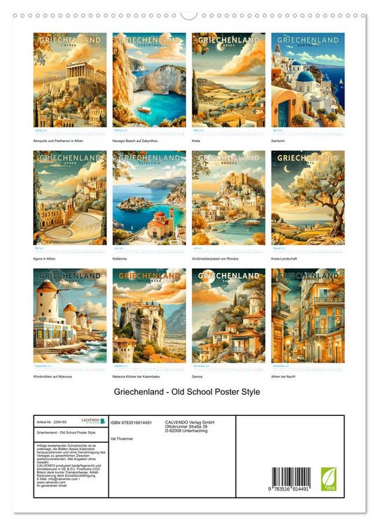 Produktbild: Griechenland - Old School Poster Style (hochwertiger Premium Wandkalender 2027 DIN A2 hoch), Kunstdruck in Hochglanz