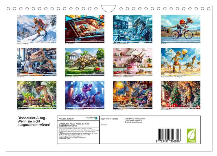 Produktbild: Dinosaurier-Alltag - Wenn sie nicht ausgestorben w&auml;ren! (Wandkalender 2026 DIN A4 quer), CALVENDO Monatskalender