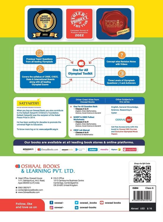 Produktbild: Oswaal One For All Olympiad Previous Years' Solved Papers, Class-6 Cyber Book (For 2023 Exam)