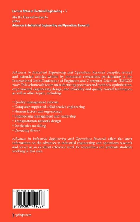 Produktbild: Advances in Industrial Engineering and Operations Research
