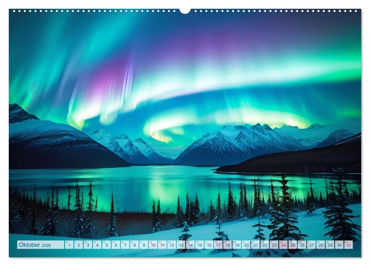 Produktbild: Traumhafte Polarlichter . Licht, Schnee und Eis hoch im Norden (hochwertiger Premium Wandkalender 2026 DIN A2 quer), Kunstdruck in Hochglanz
