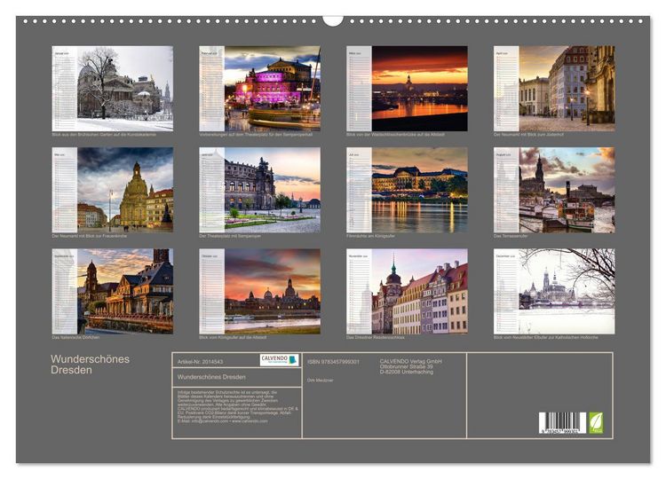 Produktbild: Wundersch&ouml;nes Dresden (Wandkalender 2026 DIN A2 quer), CALVENDO Monatskalender