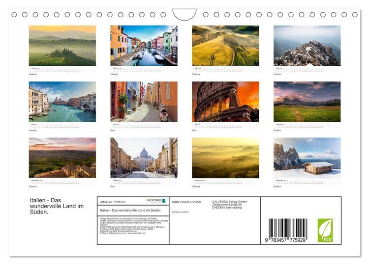 Produktbild: Italien - Das wundervolle Land im S&uuml;den. (Wandkalender 2026 DIN A4 quer), CALVENDO Monatskalender