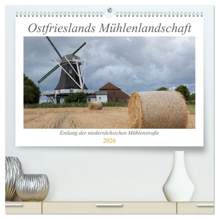 Produktbild: Ostfriesische M&uuml;hlenlandschaft (hochwertiger Premium Wandkalender 2026 DIN A2 quer), Kunstdruck in Hochglanz