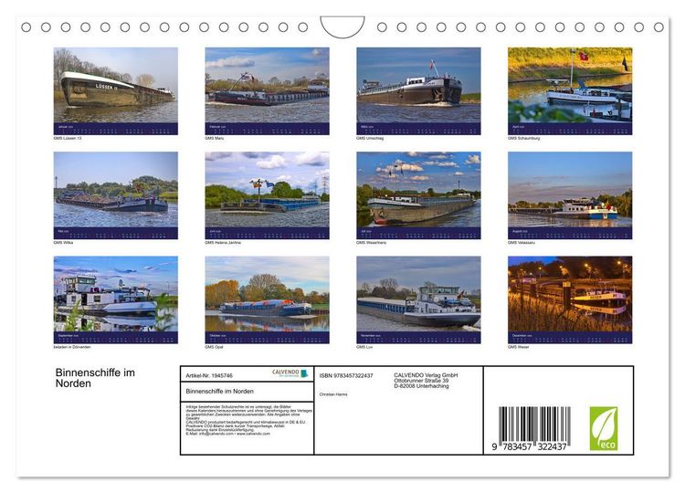 Produktbild: Binnenschiffe im Norden (Wandkalender 2026 DIN A4 quer), CALVENDO Monatskalender