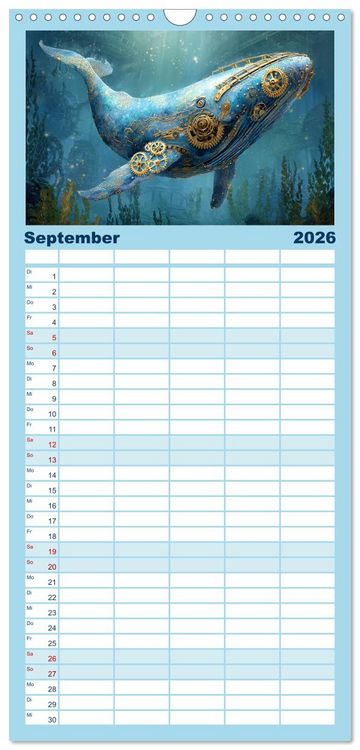 Produktbild: Familienplaner 2026 - Aqua Mechanica &ndash; Steampunk unter dem Meer mit 5 Spalten (Wandkalender, 21 x 45 cm) CALVENDO