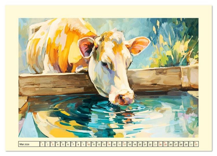 Produktbild: Almseelen im Licht der Berge. Charmante K&uuml;he in kunstvoller &Ouml;loptik (Wandkalender 2026 DIN A4 quer), CALVENDO Monatskalender
