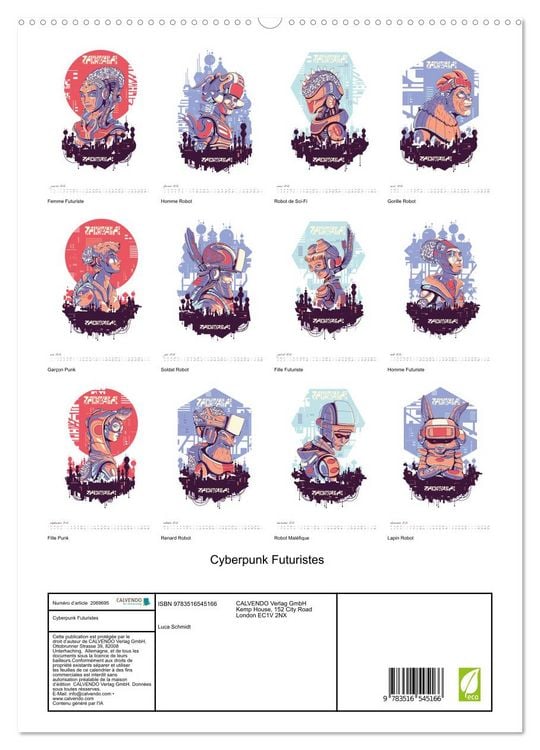 Produktbild: Cyberpunk Futuristes (Calendrier mural 2026 DIN A2 horizontal) calendrier de bureau