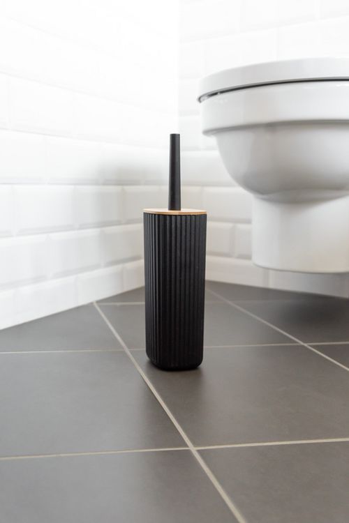 Produktbild: WC-Garnitur Mod. Rotello Schwarz, mit Bambus-Deckel und Rillenstruktur