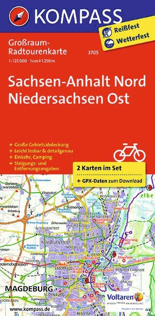 Produktbild: KOMPASS Gro&szlig;raum-Radtourenkarte 3705 Sachsen-Anhalt Nord - Niedersachsen Ost 1:125.000