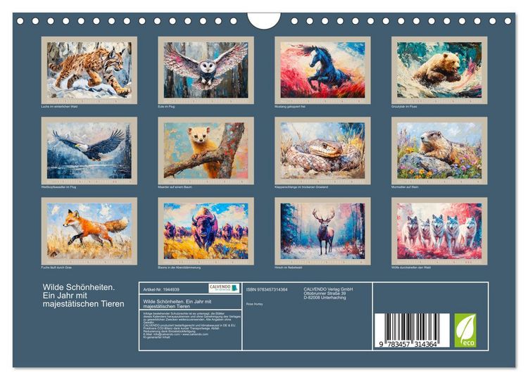 Produktbild: Wilde Sch&ouml;nheiten. Ein Jahr mit majest&auml;tischen Tieren (Wandkalender 2026 DIN A4 quer), CALVENDO Monatskalender