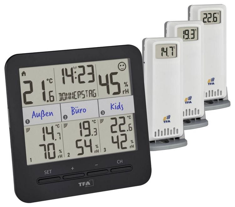 Produktbild: TFA Dostmann TFA.me Starter Set mit WLAN Gateway und KLIMA@HOME 2 Funk-Thermo-/Hygrometer Schwarz, Wei&szlig; 35.8109.02