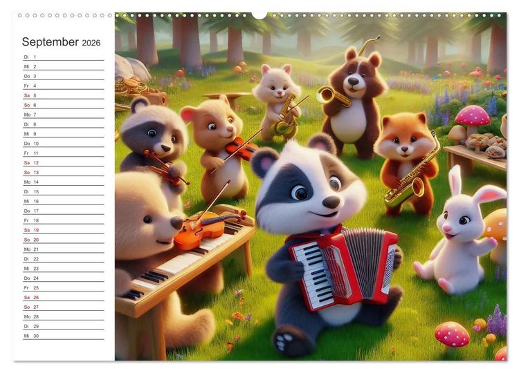 Produktbild: Musikalische Waldtiere (hochwertiger Premium Wandkalender 2026 DIN A2 quer), Kunstdruck in Hochglanz