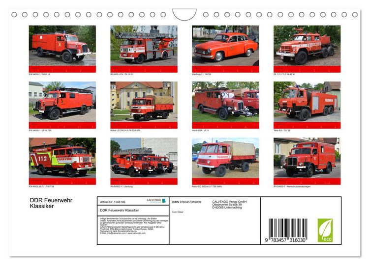 Produktbild: DDR Feuerwehr Klassiker (Wandkalender 2026 DIN A4 quer), CALVENDO Monatskalender