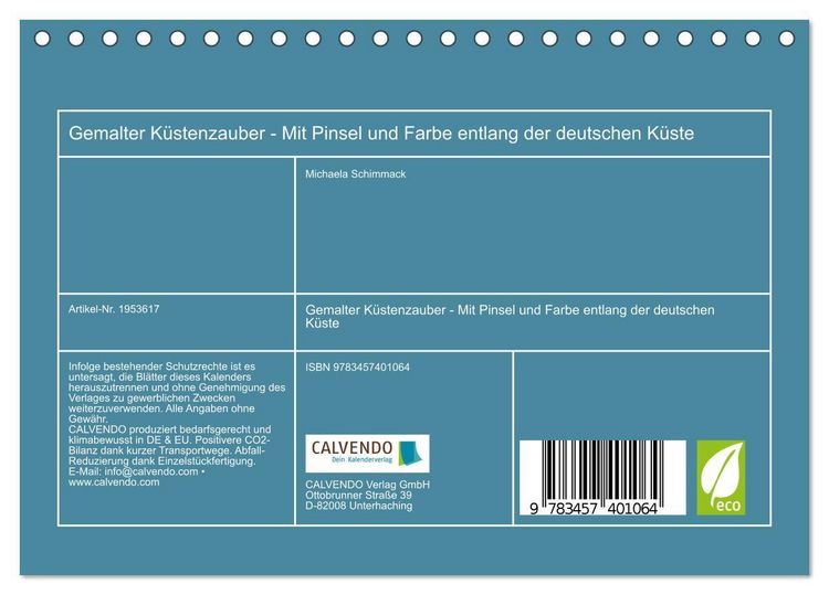 Produktbild: Gemalter K&uuml;stenzauber - Mit Pinsel und Farbe entlang der deutschen K&uuml;ste (Tischkalender 2026 DIN A5 quer), CALVENDO Monatskalender
