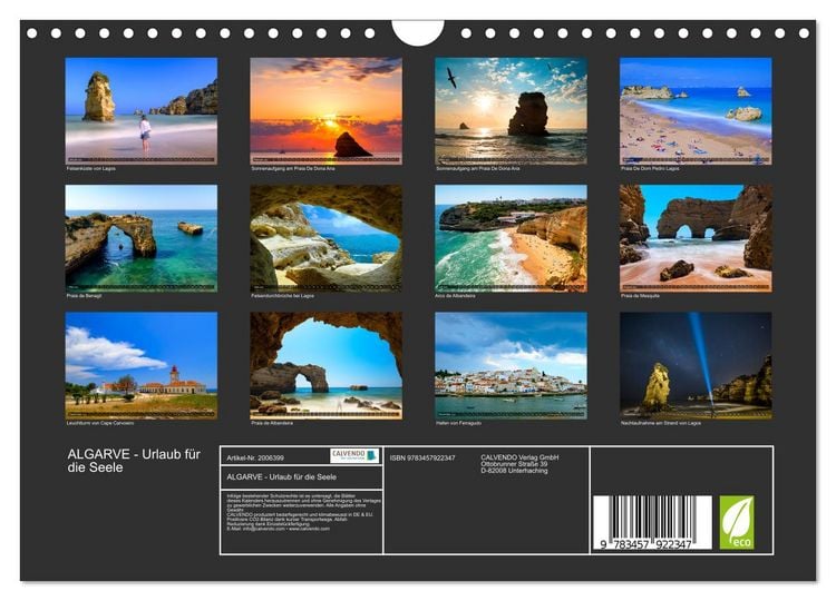 Produktbild: ALGARVE - Urlaub f&uuml;r die Seele (Wandkalender 2026 DIN A4 quer), CALVENDO Monatskalender