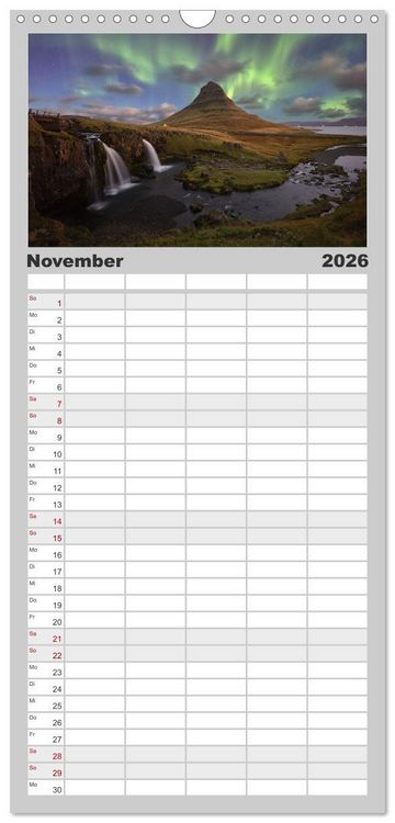 Produktbild: Familienplaner 2026 - Island - Traumland am Rande der Arktis mit 5 Spalten (Wandkalender, 21 x 45 cm) CALVENDO