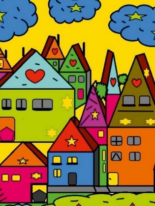 Produktbild: CALVENDO Puzzle Dorf Popart | 1000 Teile Lege-Gr&ouml;&szlig;e 64x48cm Foto-Puzzle f&uuml;r gl&uuml;ckliche Stunden