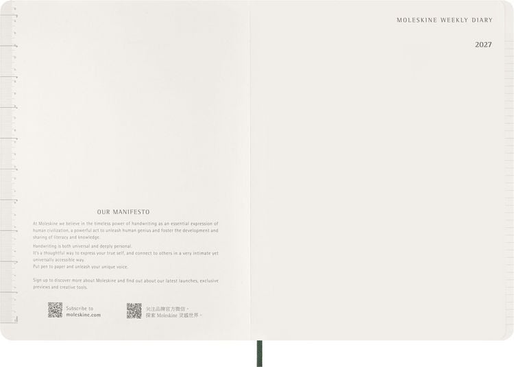 Produktbild: Moleskine 15 Monate Essential Wochenkalender 2026/2027, 1 Wo = 2 Seiten, vertikal, XXL, weicher Einband, Myrtengr&uuml;n