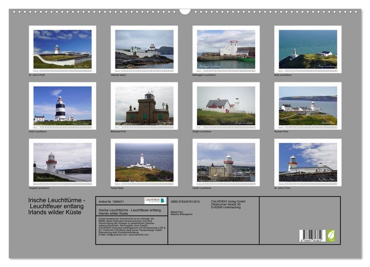 Produktbild: Irische Leuchtt&uuml;rme - Leuchtfeuer entlang Irlands wilder K&uuml;ste (Wandkalender 2026 DIN A2 quer), CALVENDO Monatskalender