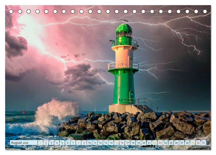 Produktbild: Leuchtturm Gewitter (Tischkalender 2026 DIN A5 quer), CALVENDO Monatskalender