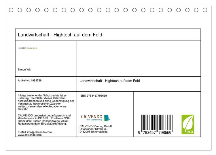 Produktbild: Landwirtschaft - Hightech auf dem Feld (Tischkalender 2026 DIN A5 quer), CALVENDO Monatskalender