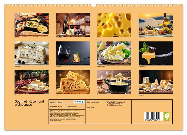 Produktbild: Gourmet K&auml;se - und Weingenuss (hochwertiger Premium Wandkalender 2026 DIN A2 quer), Kunstdruck in Hochglanz