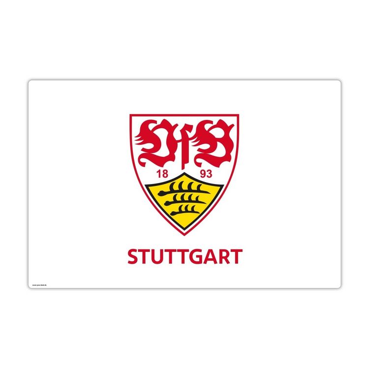 Produktbild: Cover-your-desk Schreibtischunterlage f&uuml;r Kinder und Erwachsene VfB Stuttgart Logo wei&szlig; - 60 x 40 cm, aus premium Vinyl