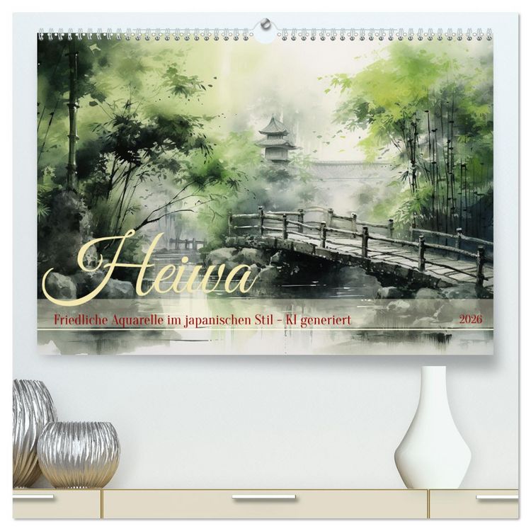 Produktbild: Heiwa - Friedliche Aquarelle im japanischen Stil (hochwertiger Premium Wandkalender 2026 DIN A2 quer), Kunstdruck in Hochglanz