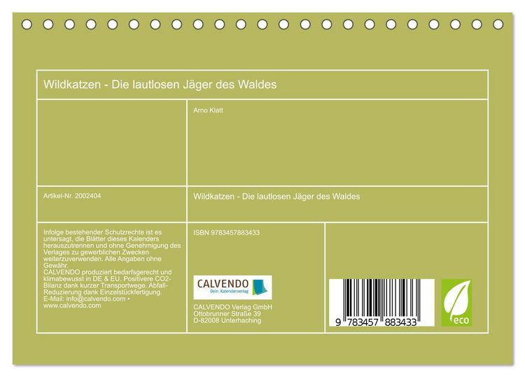 Produktbild: Wildkatzen - Die lautlosen J&auml;ger des Waldes (Tischkalender 2026 DIN A5 quer), CALVENDO Monatskalender