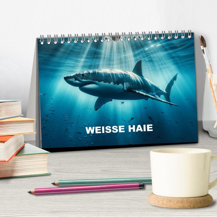 Produktbild: Wei&szlig;e Haie (Tischkalender 2026 DIN A5 quer), CALVENDO Monatskalender
