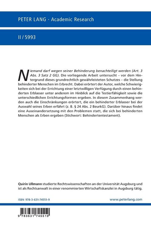 Produktbild: Die Stellung behinderter Menschen im Erbrecht