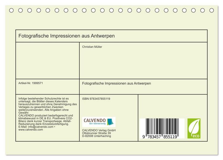 Produktbild: Fotografische Impressionen aus Antwerpen (Tischkalender 2026 DIN A5 quer), CALVENDO Monatskalender