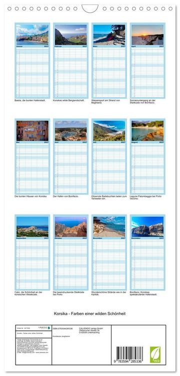 Produktbild: Familienplaner 2027 - Korsika - Farben einer wilden Sch&ouml;nheit mit 5 Spalten (Wandkalender, 21 x 45 cm) CALVENDO