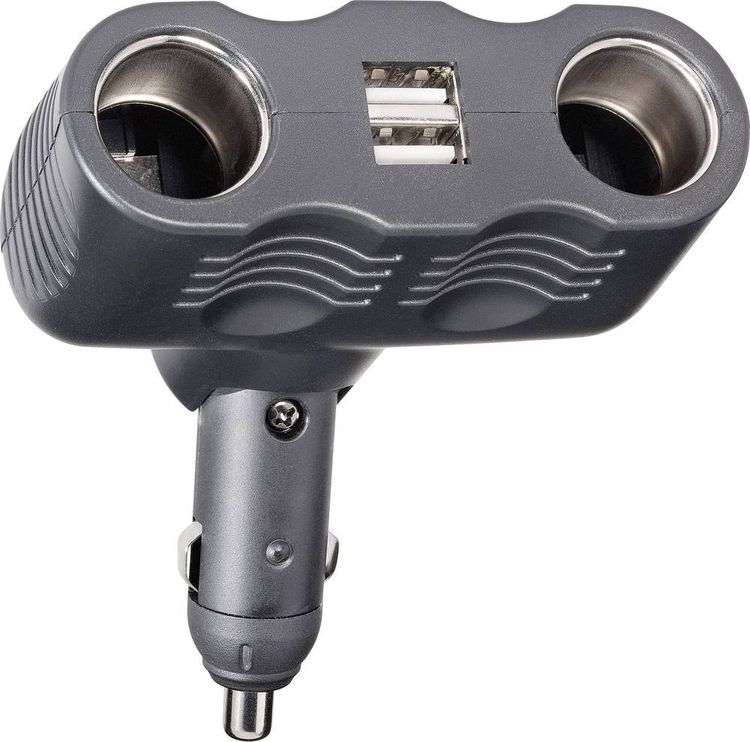Produktbild: Basetech A13-123 2fach Zigarettenanz&uuml;nder-Verteiler Anzahl Zigarettenkupplungen 2 x Schnittstellen: USB 2 x Belastbarkeit Strom max. 10 A