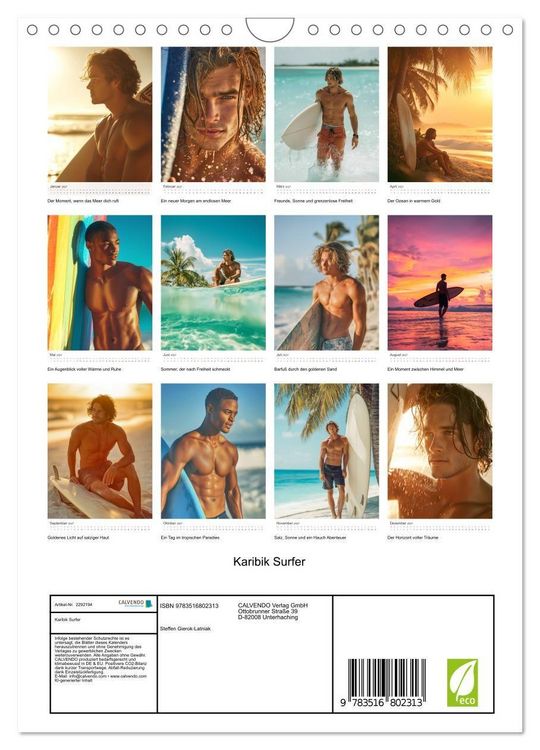 Produktbild: Karibik Surfer (Wandkalender 2027 DIN A4 hoch), CALVENDO Monatskalender
