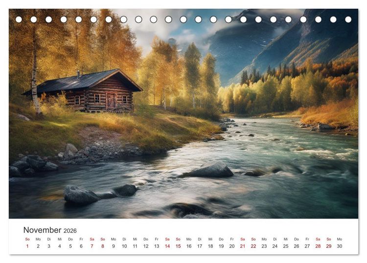 Produktbild: H&uuml;ttenzauber - Ein visueller Streifzug durch Norwegens Wildnis (Tischkalender 2026 DIN A5 quer), CALVENDO Monatskalender