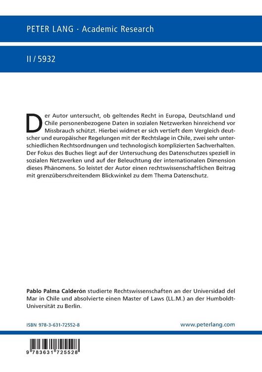 Produktbild: Datenschutz in sozialen Netzwerken in Europa, Deutschland und Chile