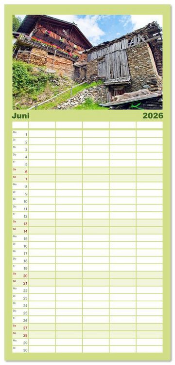 Produktbild: Familienplaner 2026 - Ultental Wundersch&ouml;ne alte Bauernh&auml;user mit 5 Spalten (Wandkalender, 21 x 45 cm) CALVENDO