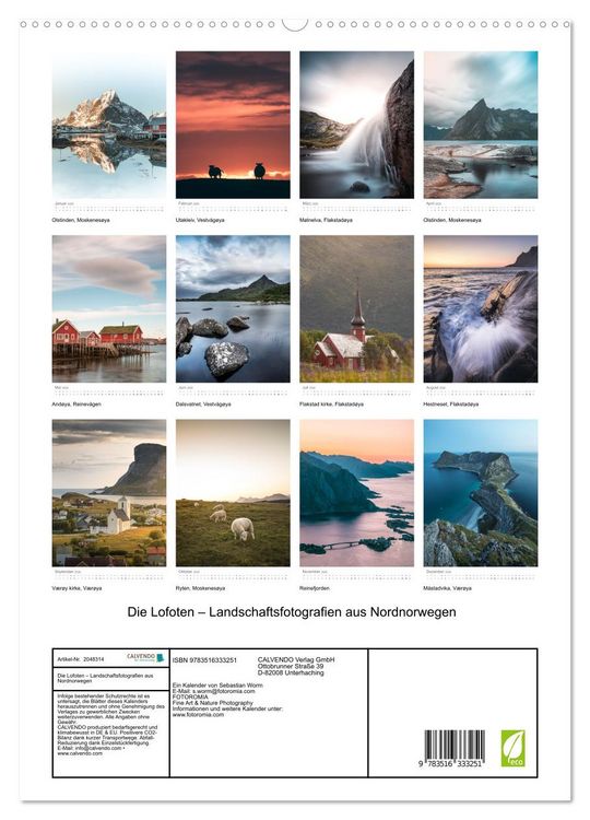 Produktbild: Die Lofoten &ndash; Landschaftsfotografien aus Nordnorwegen (hochwertiger Premium Wandkalender 2026 DIN A2 hoch), Kunstdruck in Hochglanz