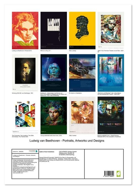 Produktbild: Ludwig van Beethoven - Portraits, Artworks und Designs (Wandkalender 2026 DIN A2 hoch), CALVENDO Monatskalender