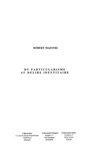 Produktbild: Du particularisme au delire identitaire