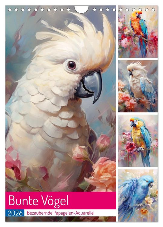 Produktbild: Bunte V&ouml;gel. Bezaubernde Papageien-Aquarelle (Wandkalender 2026 DIN A4 hoch), CALVENDO Monatskalender