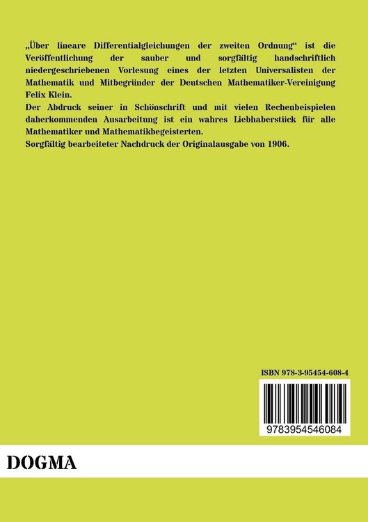 Produktbild: &Uuml;ber lineare Differentialgleichungen der zweiten Ordnung