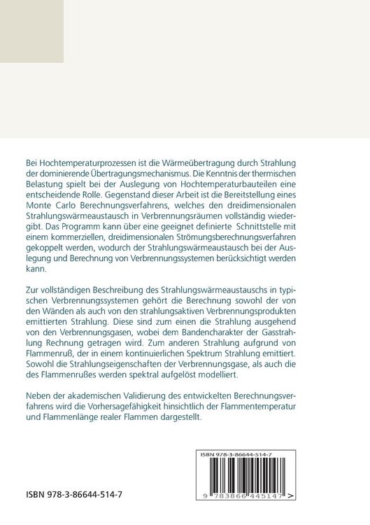 Produktbild: Modellierung des dreidimensionalen Strahlungsw&auml;rmeaustauschs in Verbrennungsr&auml;umen mittels Monte Carlo Methode