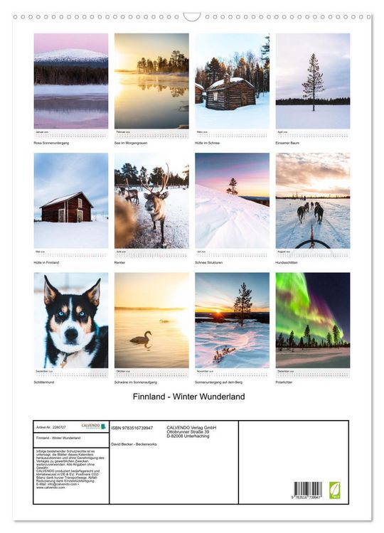 Produktbild: Finnland - Winter Wunderland (Wandkalender 2026 DIN A2 hoch), CALVENDO Monatskalender