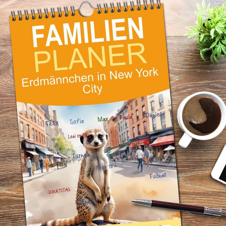 Produktbild: Familienplaner 2026 - Erdm&auml;nnchen in New York City mit 5 Spalten (Wandkalender, 21 x 45 cm) CALVENDO