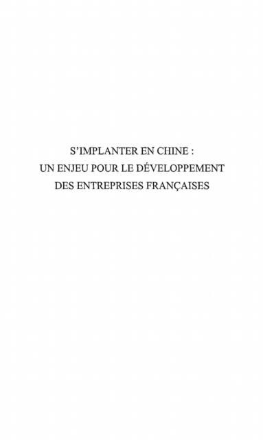 Produktbild: S'implanter en chine : un enjeu pour le developpement des entreprises francaises
