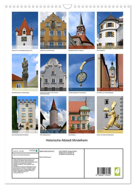 Produktbild: Historische Altstadt Mindelheim (Wandkalender 2026 DIN A3 hoch), CALVENDO Monatskalender